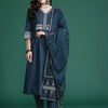 Dhiyona IE Ethnic Motifs Printed Sequinned Pure Cotton Kurta with Trousers & With Dupatta