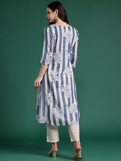 Indyancart IE Women Floral Printed Regular Pure Cotton Kurta with Trousers
