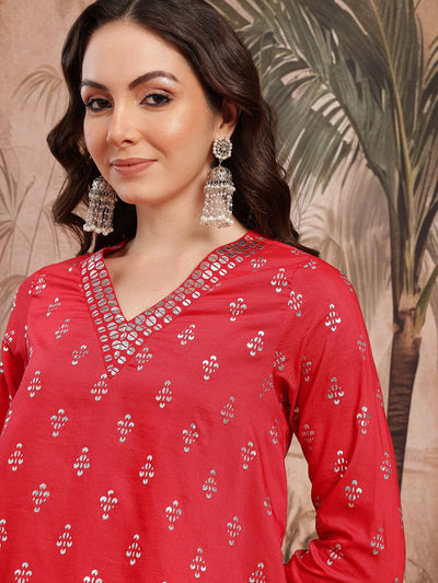 Indyancart SN Women's Ethnic Motifs Printed with Foil Technique Regular Kurta with Trousers