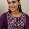 Dhiyona IE Purple Embroidered Top With Trouser Co-Ords