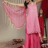 Dhiyona VA Women's Pink Embroidered Sequinned Kurta with Sharara & Dupatta