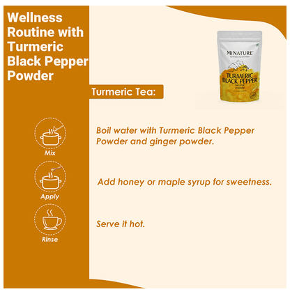 Organic Minature Ayurvedic turmeric and black pepper powder in a jar, showcasing the vibrant yellow and black spices.