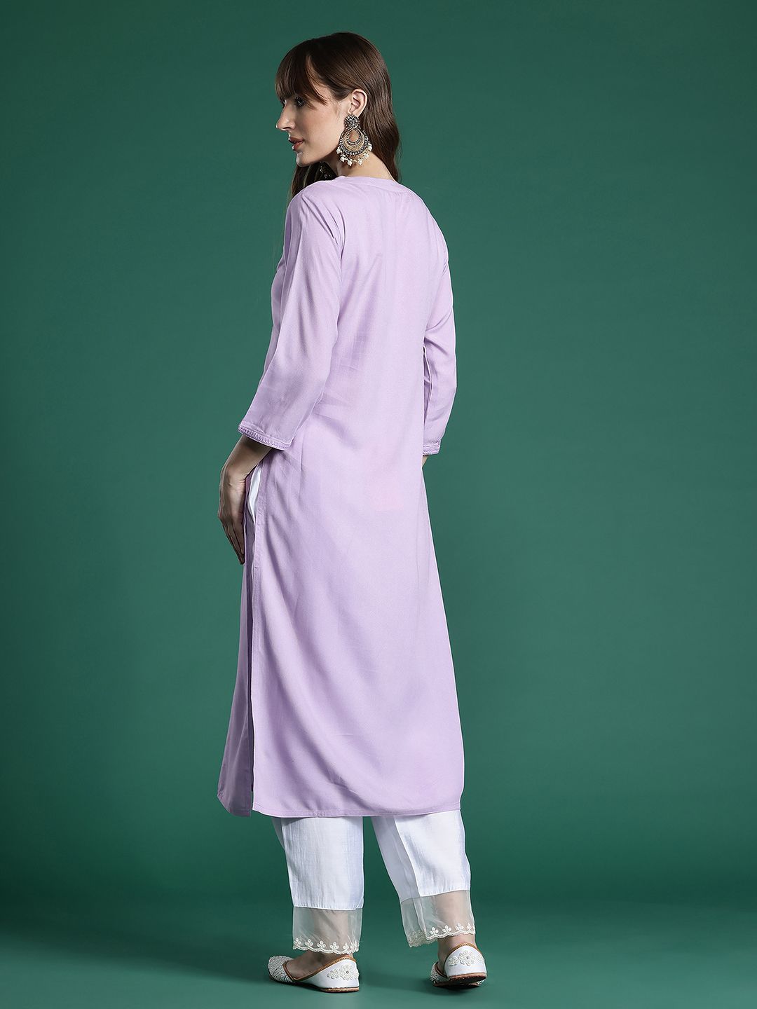 Indyancart IE Floral Embroidered Thread Work Kurta