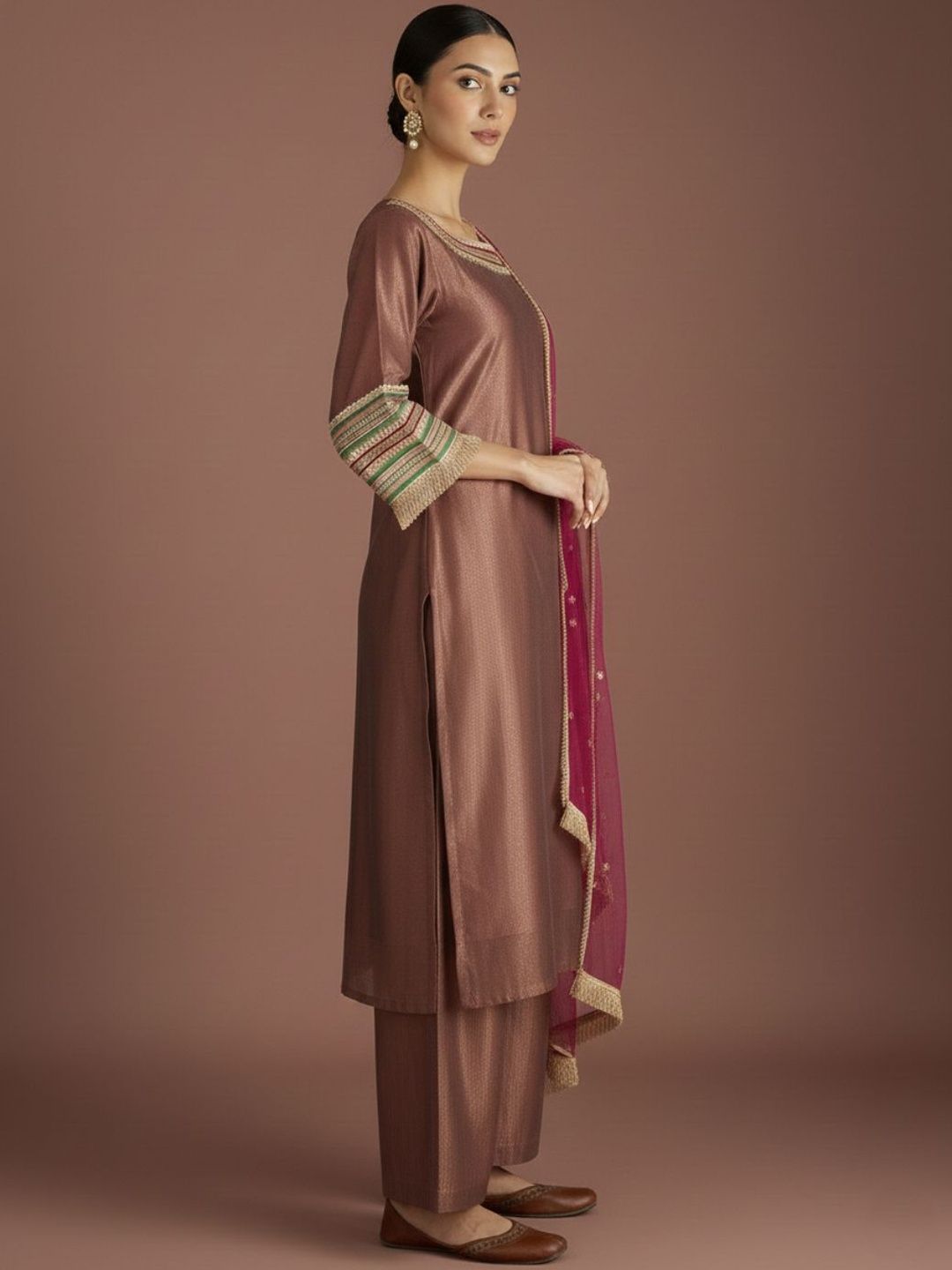 Indyancart VA Women Regular Thread Work Kurta with Palazzos & With Dupatta