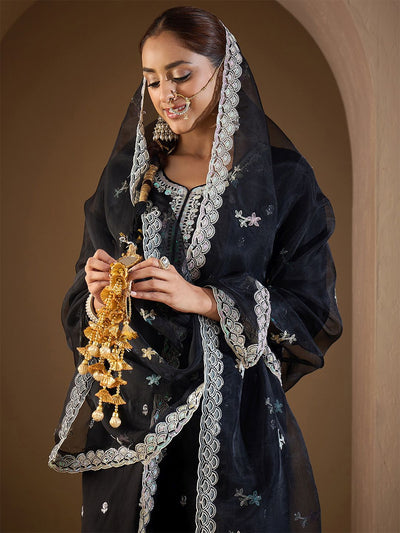 Indyancart IE Ethnic Motifs Embroidered Kurta With Trousers & Dupatta
