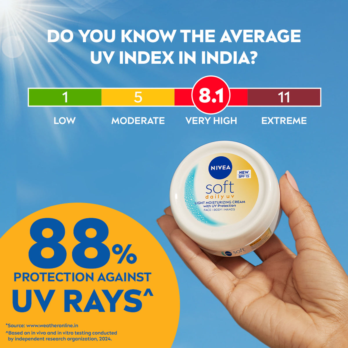 NIVEA Soft Face Moisturizer Daily UV Light Moisurising Day cream with SPF 15