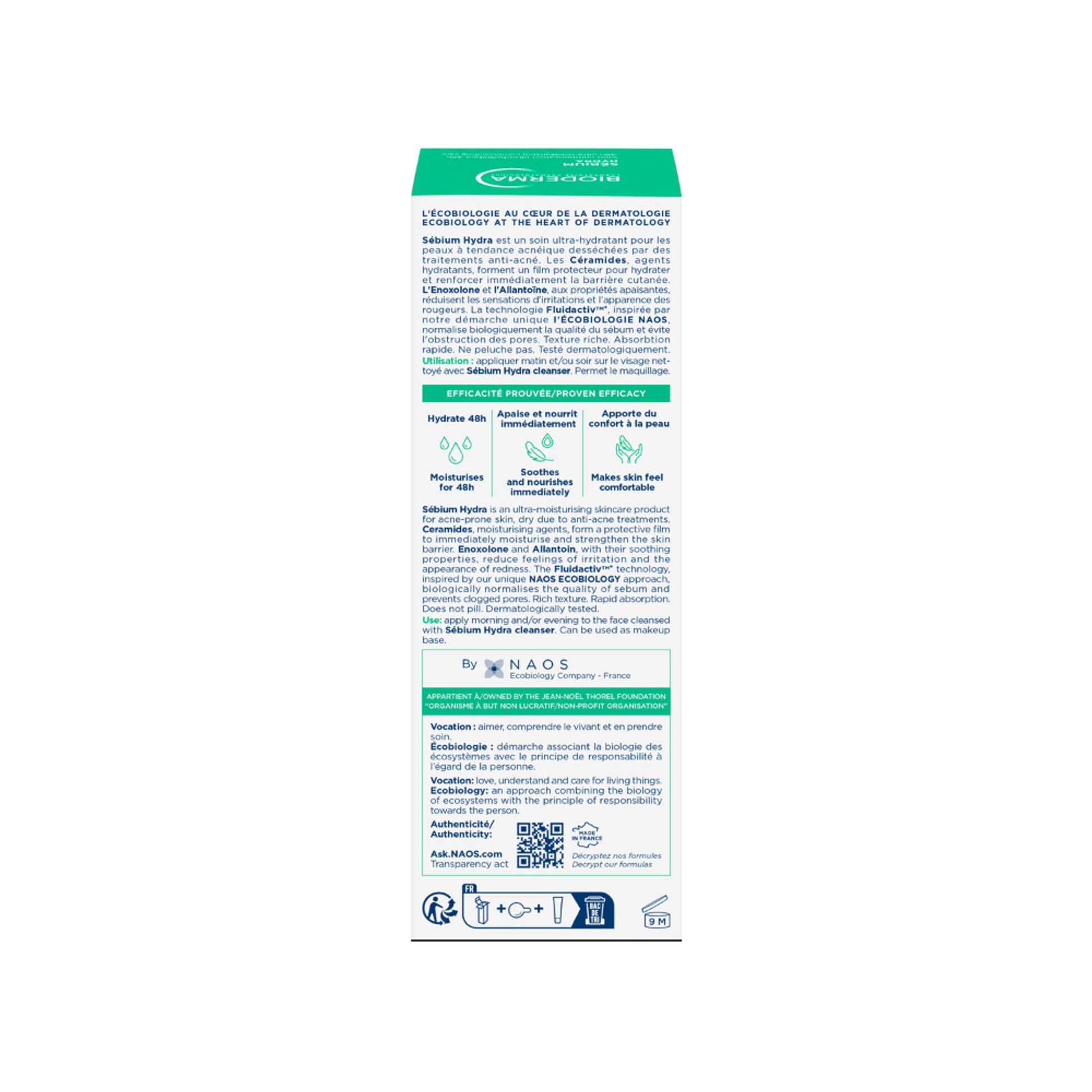 Bioderma Moisturizer Sebium Hydra for Oily, Acne-Prone Skin with Ceramides for 24H Hydration