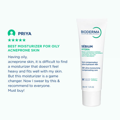 Bioderma Moisturizer Sebium Hydra for Oily, Acne-Prone Skin with Ceramides for 24H Hydration