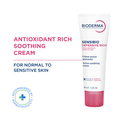 Bioderma Sensibio Defensive Rich Soothing 12hr Moisturizer With Vitamin E - Sensitive Skin