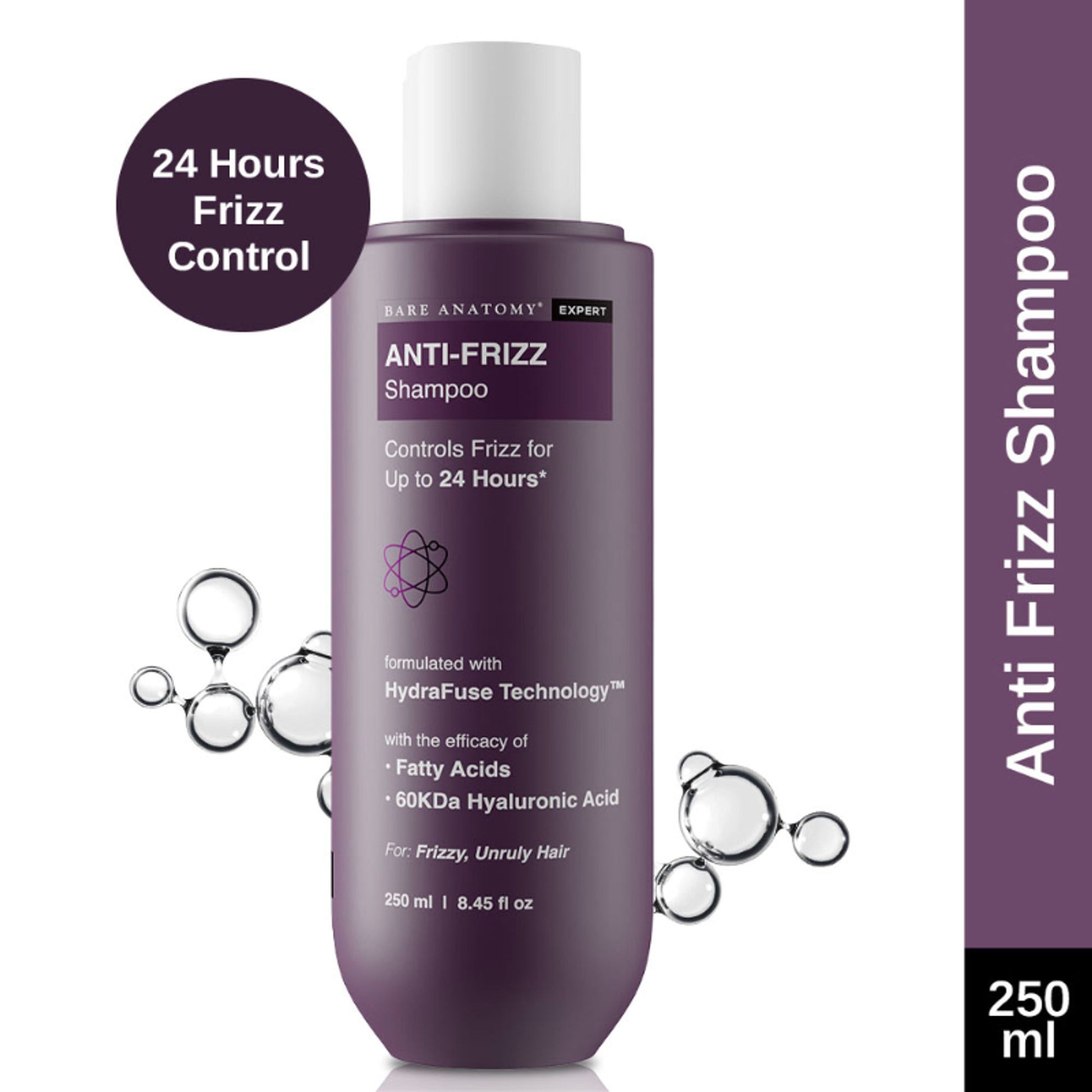 Bare Anatomy Anti Frizz Shampoo 24 Hours Frizz Control Hyaluronic Acid Paraben & Sulphate Free