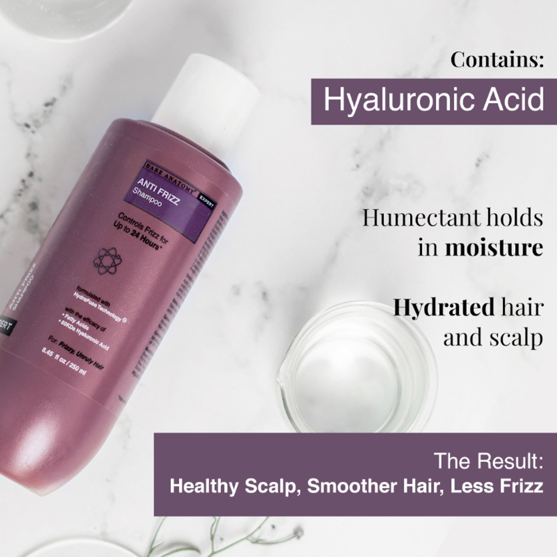 Bare Anatomy Anti Frizz Shampoo 24 Hours Frizz Control Hyaluronic Acid Paraben & Sulphate Free