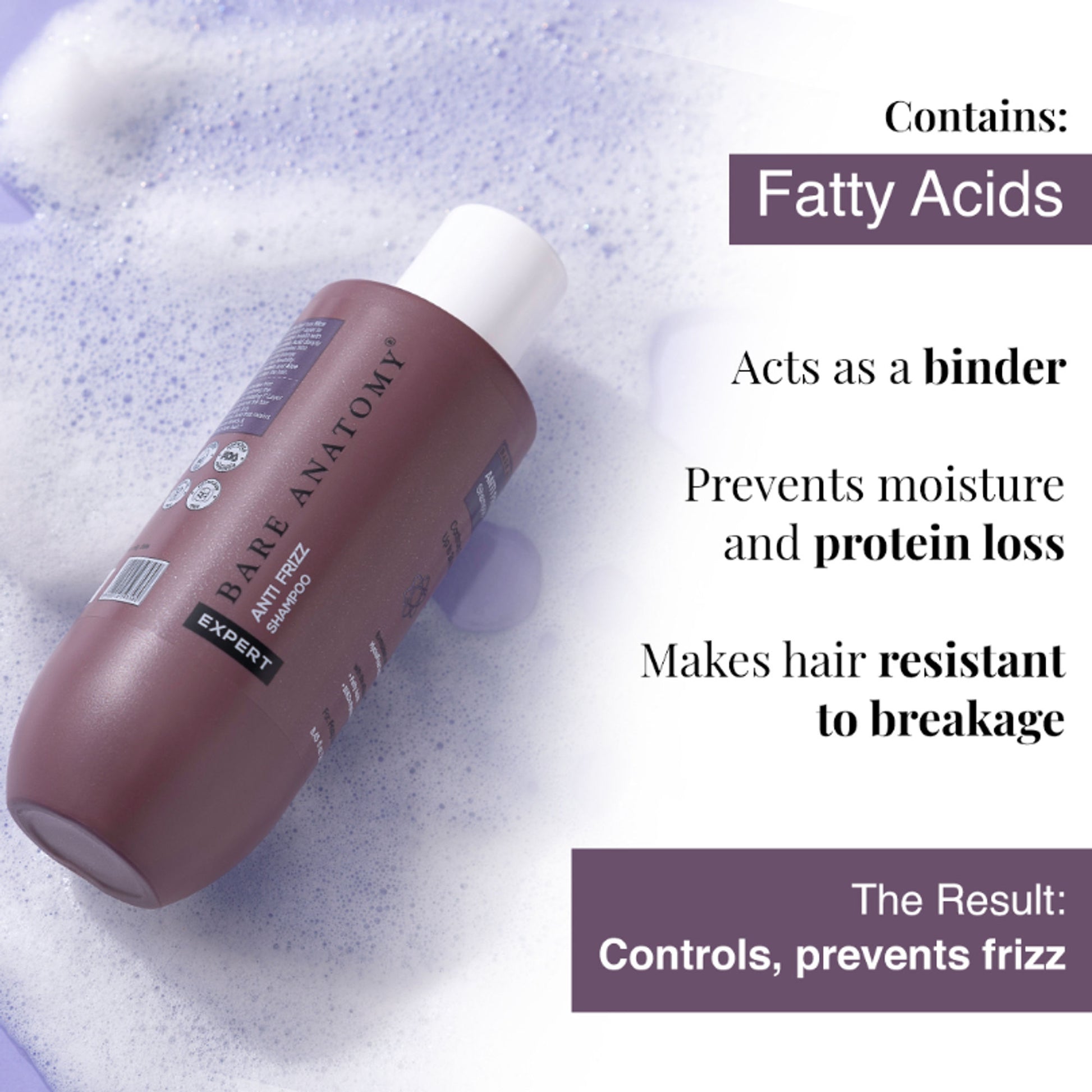 Bare Anatomy Anti Frizz Shampoo 24 Hours Frizz Control Hyaluronic Acid Paraben & Sulphate Free