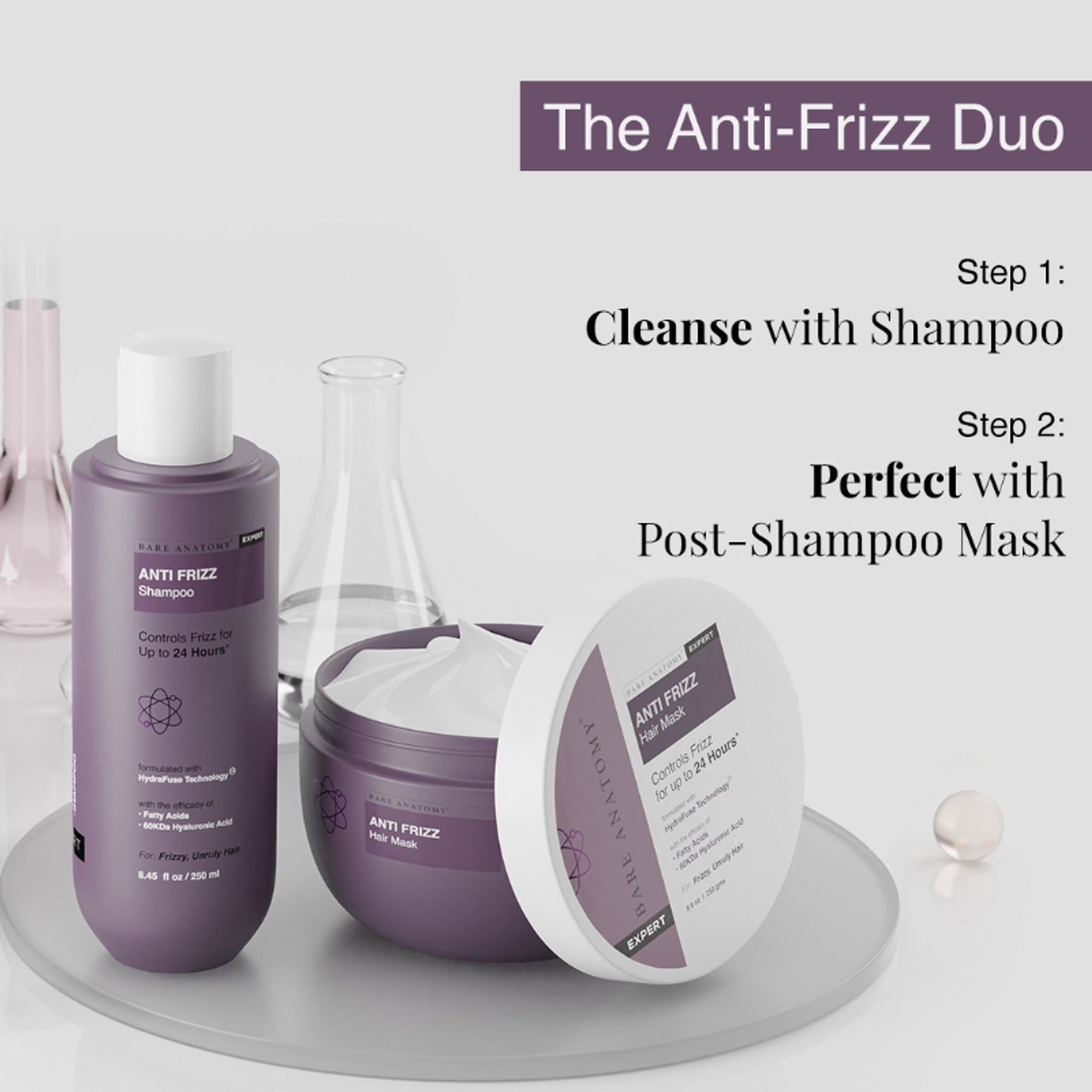 Bare Anatomy Anti Frizz Shampoo 24 Hours Frizz Control Hyaluronic Acid Paraben & Sulphate Free