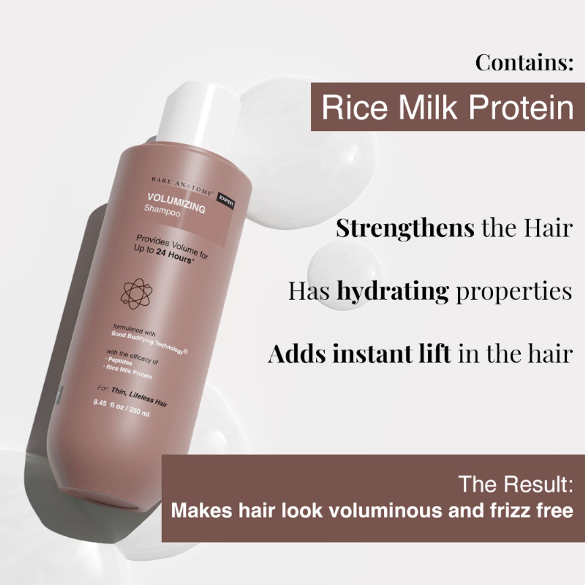 Bare Anatomy Volumizing Shampoo with Peptides & Rich Milk Protein for Thin & Flat Hair