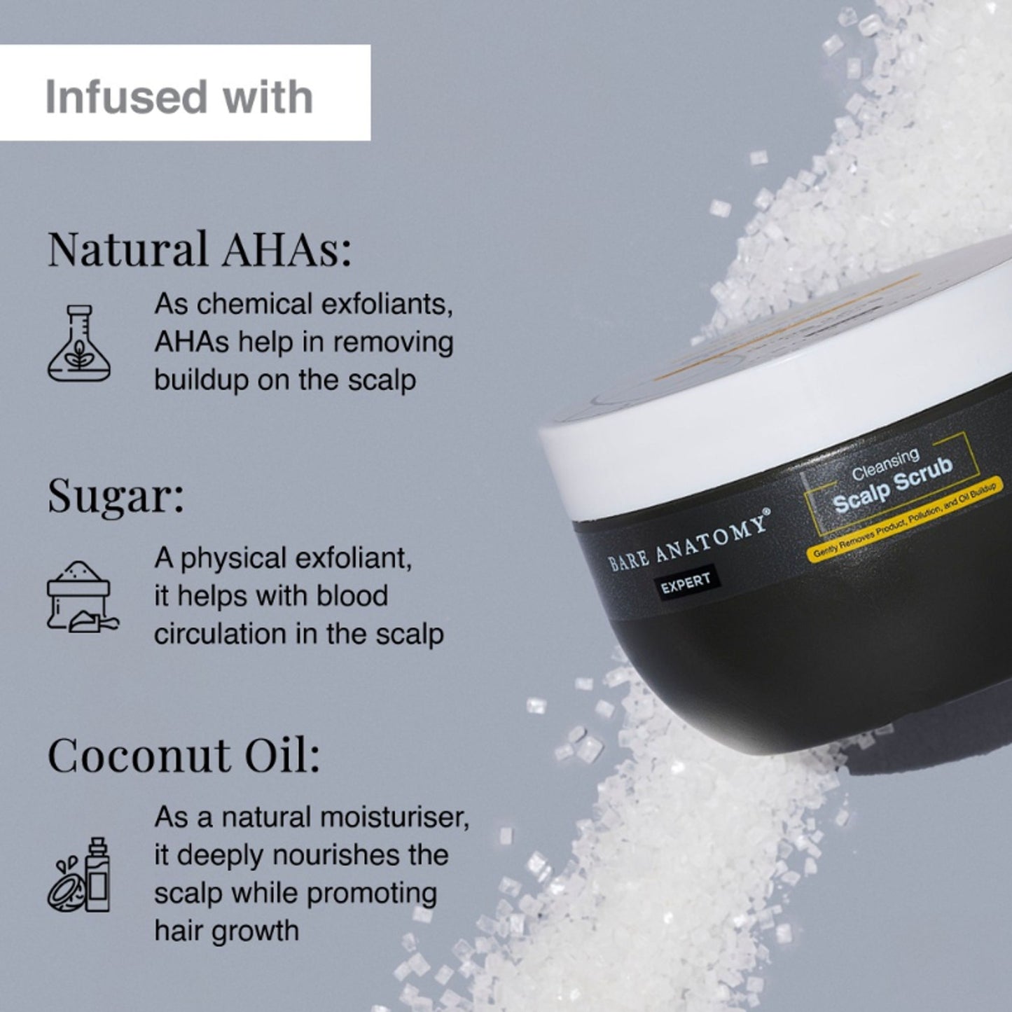 Bare Anatomy Scalp Scrub with Natural AHAs, Coconut & Sugar Get Up To 99% Dandruff Reduction