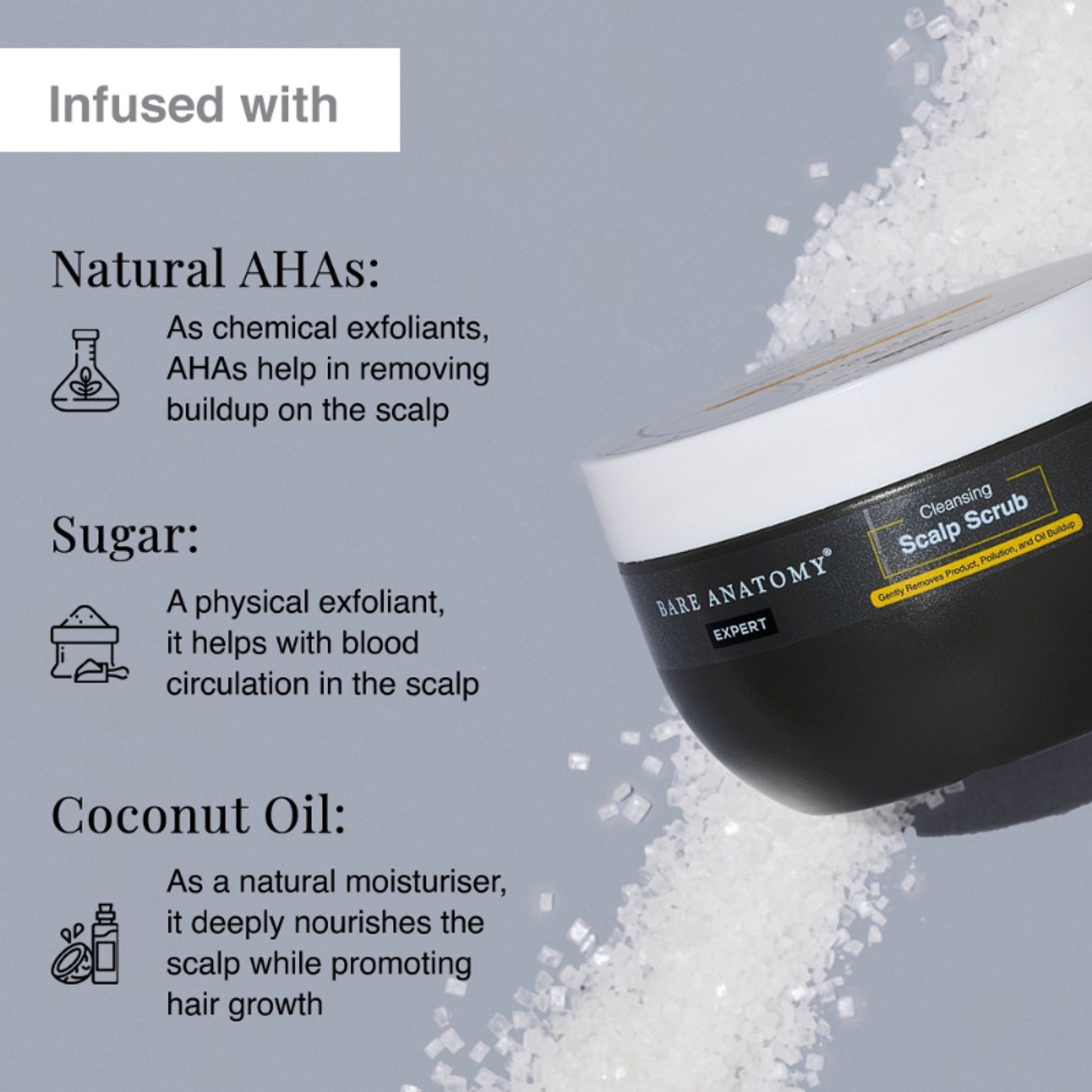 Bare Anatomy Scalp Scrub with Natural AHAs, Coconut & Sugar Get Up To 99% Dandruff Reduction