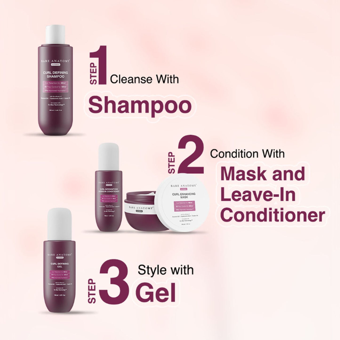 Bare Anatomy Curl Defining Shampoo with Coconut Oil & Castor Oil Sulphate & Paraben Free Shampoo