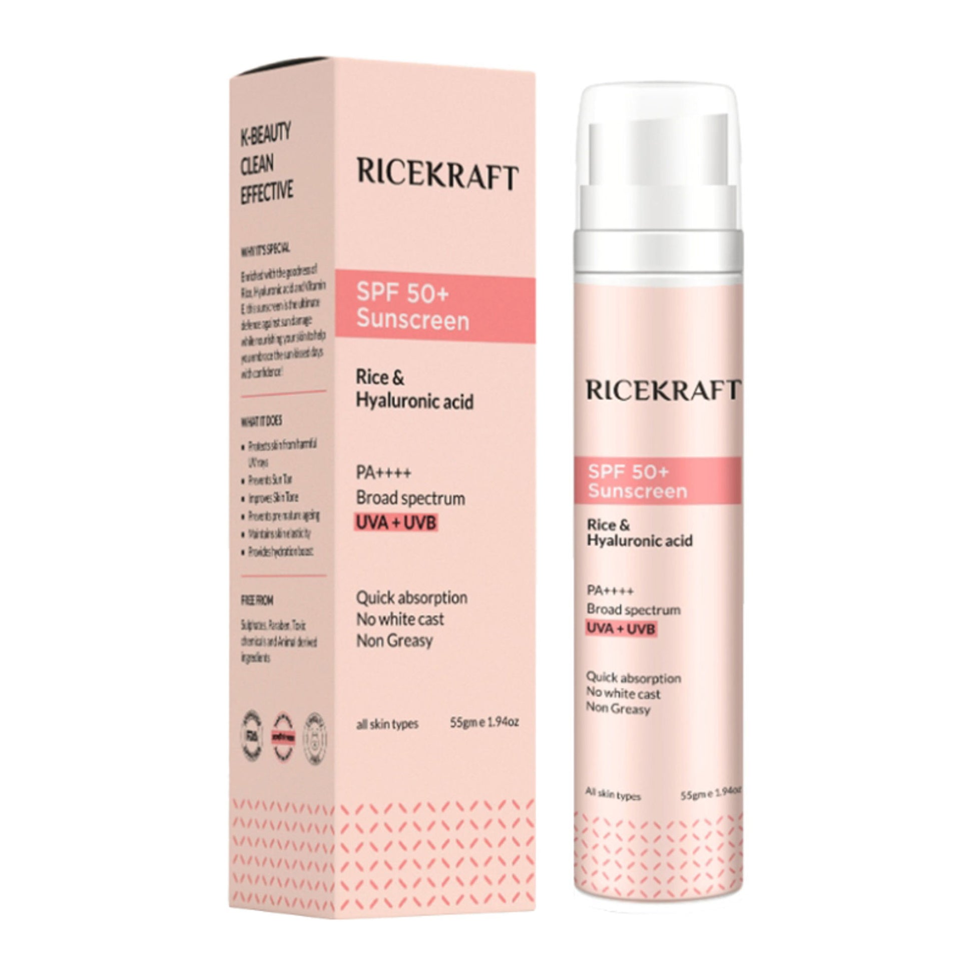 Ricekraft Spf 50+ Korean Sunscreen With Rice And Hyaluronic Acid