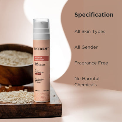 Ricekraft Spf 50+ Korean Sunscreen With Rice And Hyaluronic Acid
