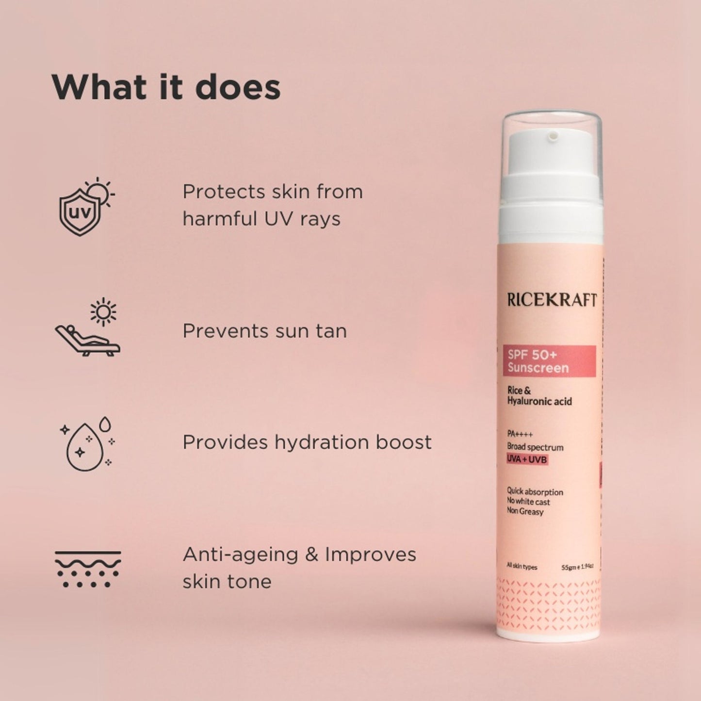 Ricekraft Spf 50+ Korean Sunscreen With Rice And Hyaluronic Acid