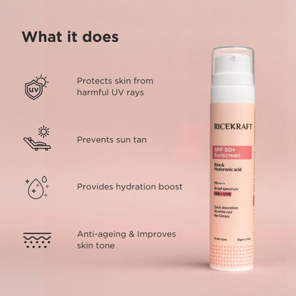 Ricekraft Spf 50+ Korean Sunscreen With Rice And Hyaluronic Acid