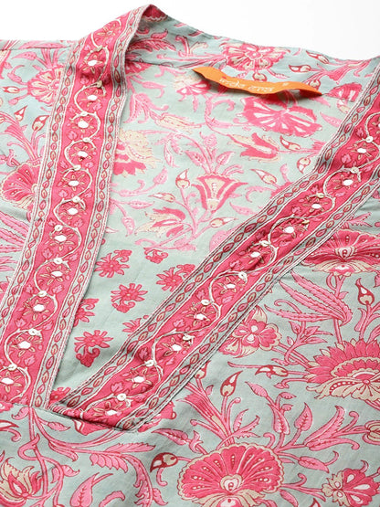 Indyancart IE Floral Printed Pure Cotton Kurta with Salwar & With Dupatta