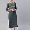 Dhiyona IE Grey Ethnic Motif Printed Three Quarter Sleeve Straight Kurta