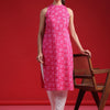 Dhiyona IE Pink & White Bandhani Printed Halter Neck Cotton Straight Kurta