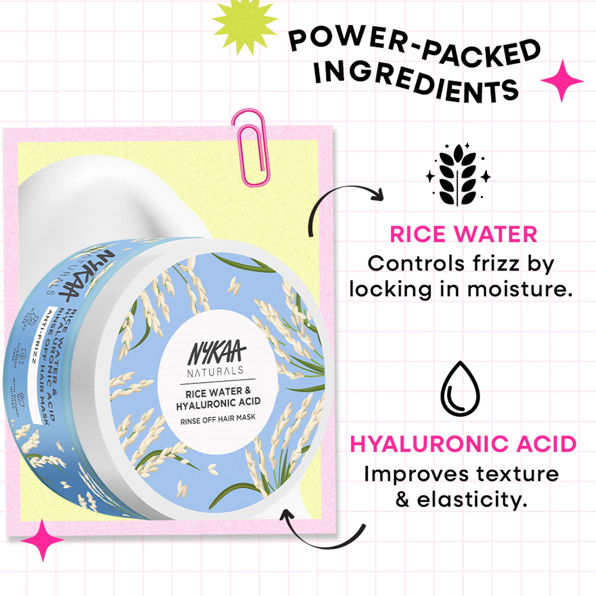 Nykaa Naturals Rice Water & Hyaluronic Acid Hair Mask for Frizz Control & Smooth, Shiny Hair - Rice Water And Hyaluronic Acid