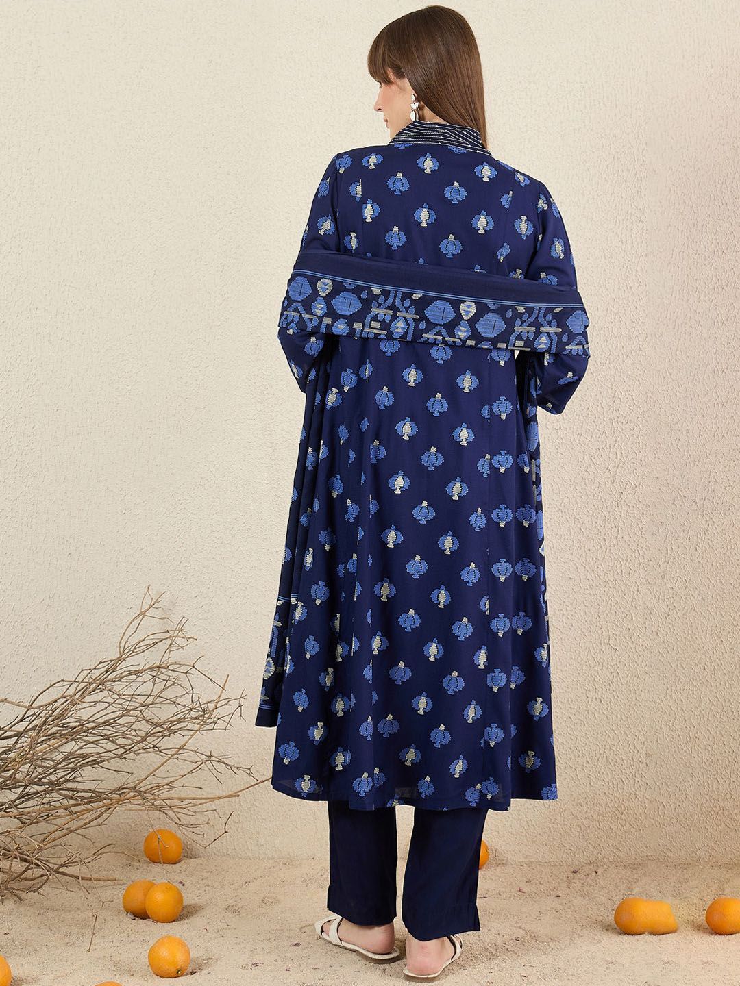 Indyancart IE Women Quirky Printed Cotton Kurta with Trousers & Dupatta