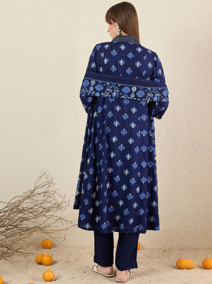 Indyancart IE Women Quirky Printed Cotton Kurta with Trousers & Dupatta