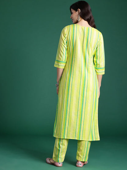 Indyancart IE Floral Embroidered Thread Work Pure Cotton Kurta with Trousers