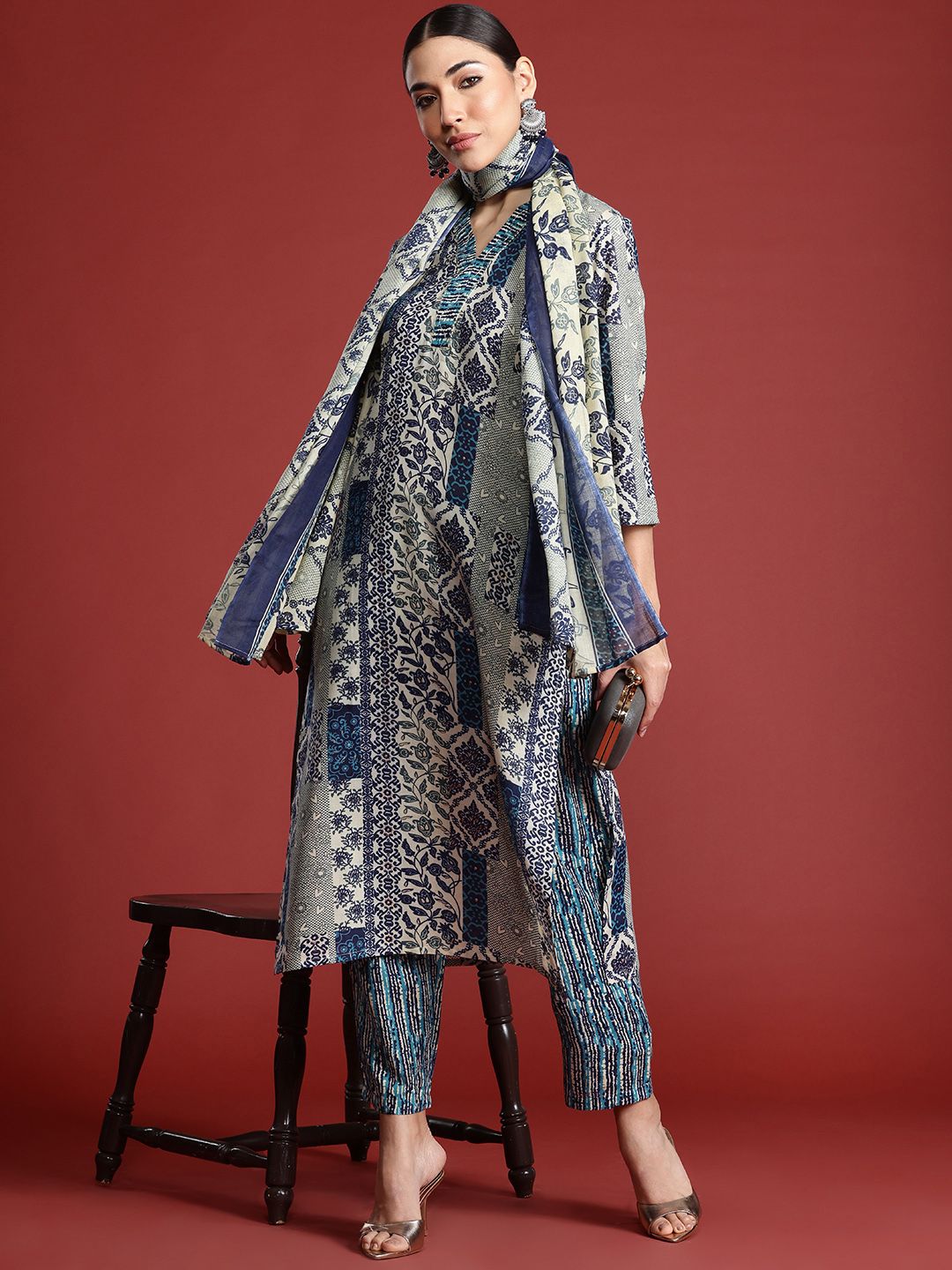 Women Ethnic Motifs Printed Pure Cotton Kurta with Trousers & With Dupatta