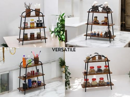Vesta Homes 3-Tier Wooden Storage Rack for Kitchen, Bathroom | Countertop Organizer Shelf with Mango Wood & Iron Shelves | 51 x 18 x 44.5 cm