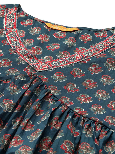 Dhiyona IE Ethnic Motifs Printed Empire Pure Cotton Kurta with Trousers