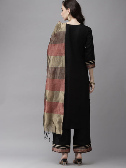 Women Black Yoke Design Regular Gotta Patti Kurta with Palazzos & With Dupatta