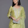 Dhiyona VA Women'sFloral Embroidered Regular Chanderi Silk Kurta with Trousers & Dupatta