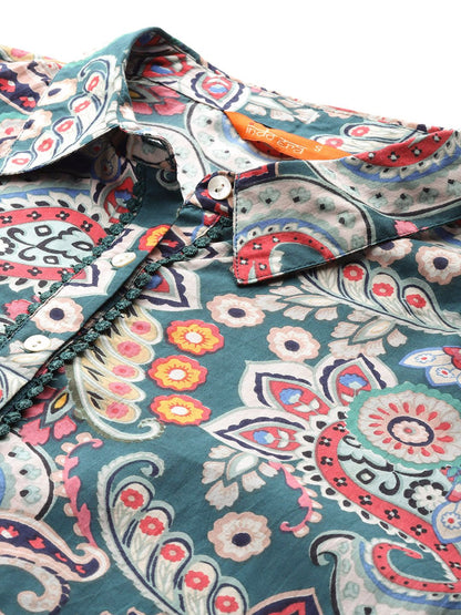 Indyancart IE Paisley Printed Pure Cotton Kurta with Salwar