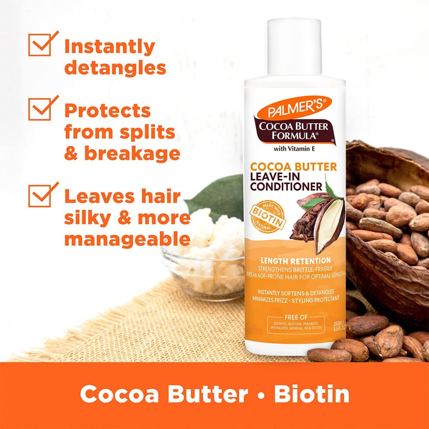 Palmer's Cocoa Butter & Biotin Leave-in Conditioner for Hair Length Retention, Strengthening & Shine