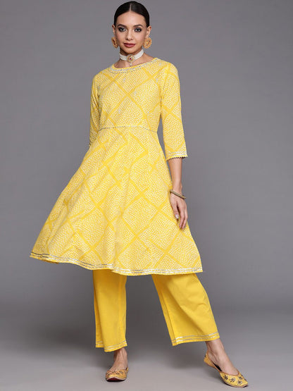 Indyancart IE Bandhani Printed Gotta Patti A-line Kurta with Palazzo Set