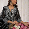 Dhiyona IE Floral Embroidered Notch Neck Pure Cotton A-Line Kurta With Trousers & Dupatta