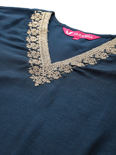 Dhiyona VA Ethnic Motifs Embroidered Zari Kurta With Palazzos & Dupatta