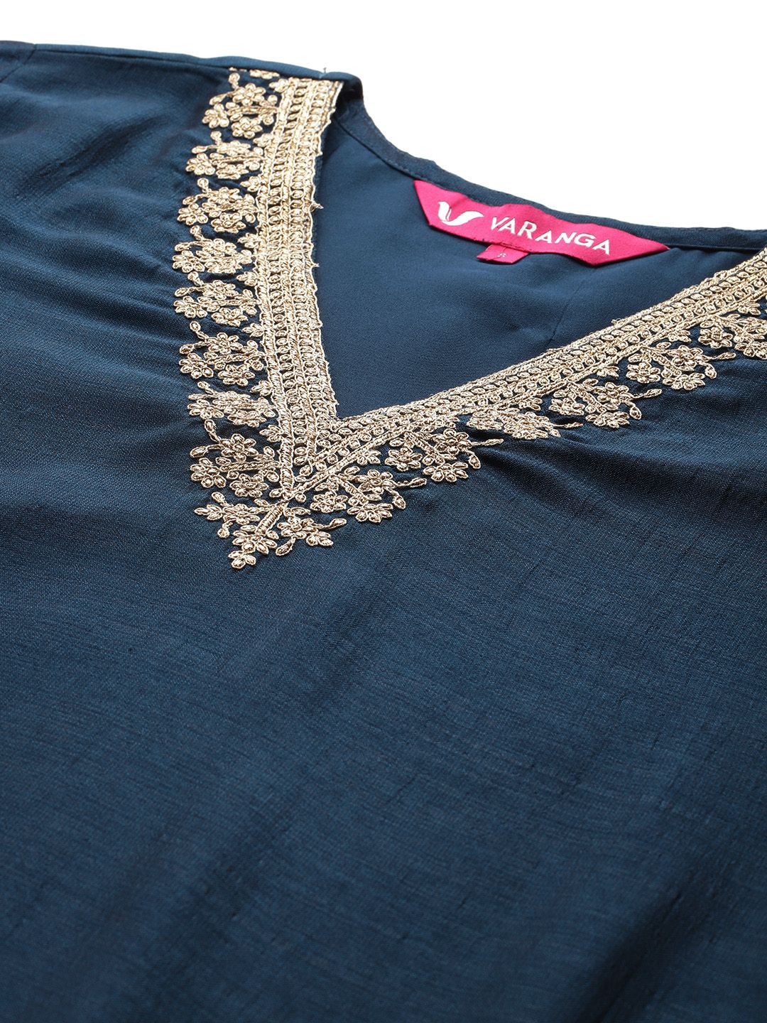 Indyancart VA Ethnic Motifs Embroidered Zari Kurta With Palazzos & Dupatta