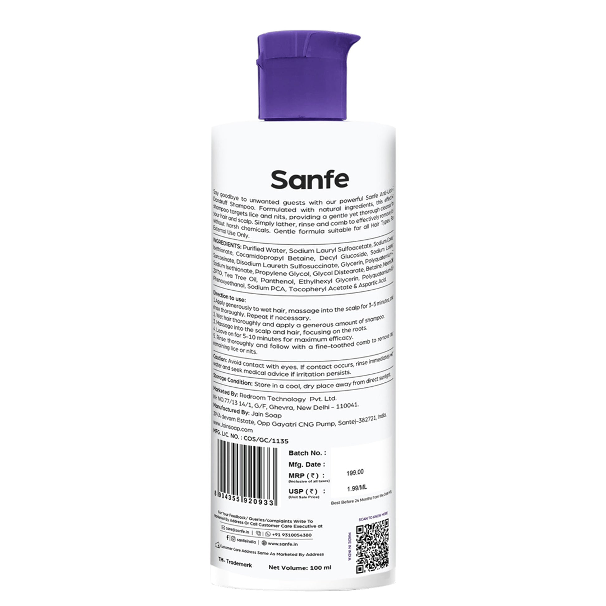 Sanfe Anti Lice & Dandruff Shampoo