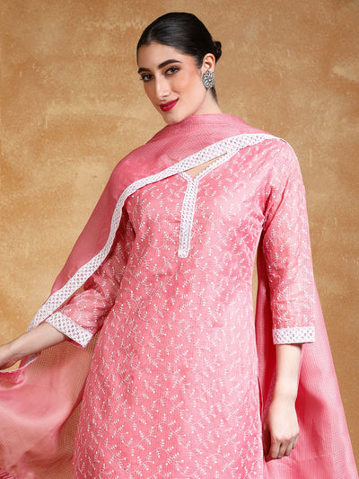 Indyancart VA Women's Floral Embroidered Regular Thread Work Kurta with Trousers & With Dupatta