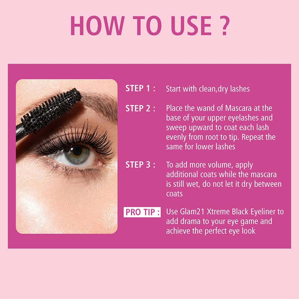 GLAM21 Xtreme Black Mascara Non-Clumping Water Proof - Black