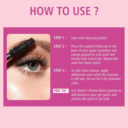 GLAM21 Xtreme Black Mascara Non-Clumping Water Proof - Black