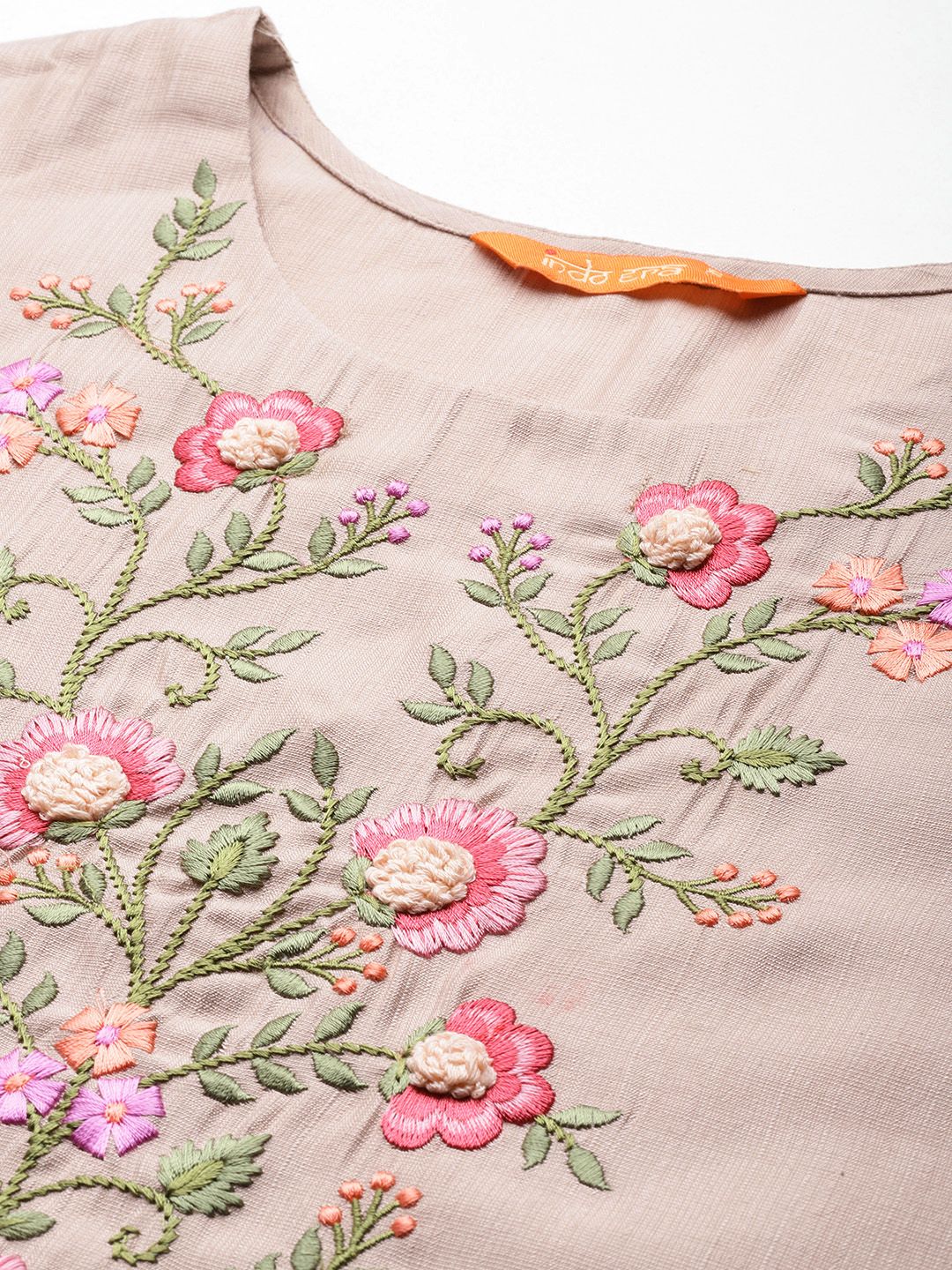 Indyancart IE Floral Embroidered Thread Work Kurta with Trousers & With Dupatta
