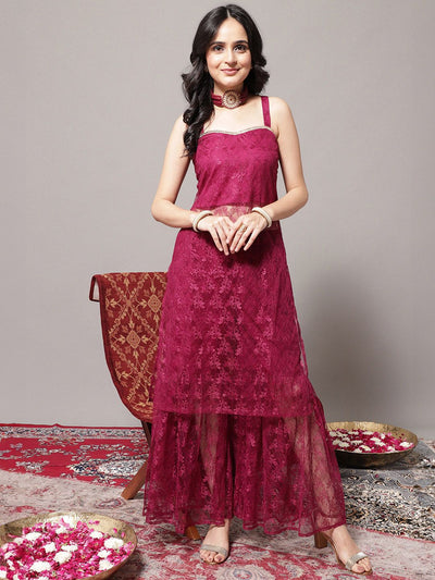 Indyancart VA Women's Magenta Kurta with Sharara
