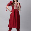 Dhiyona IE Women Red Yoke Design Liva Kurta with Trousers